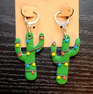Free w/purchase Christmas Tree Cactus Clay Leverback Dangle Earrings